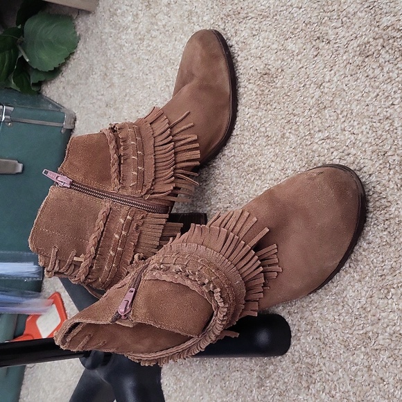 Boho Brown Suede Fringe Boots - Picture 1 of 4